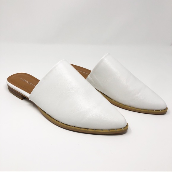 white pointed mules